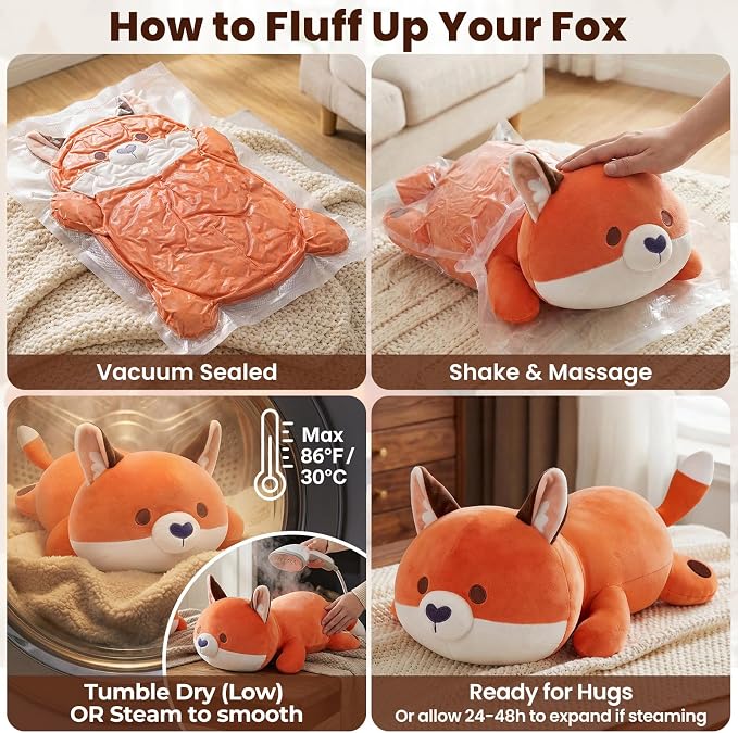 Mewaii Cute Fox Plush Pillow, Kawaii Plushies Red Fox Stuffed Animals, Squishy Plushies, Cuddle Foxes Plush Pillow for Kids & Girls (13 Inch)