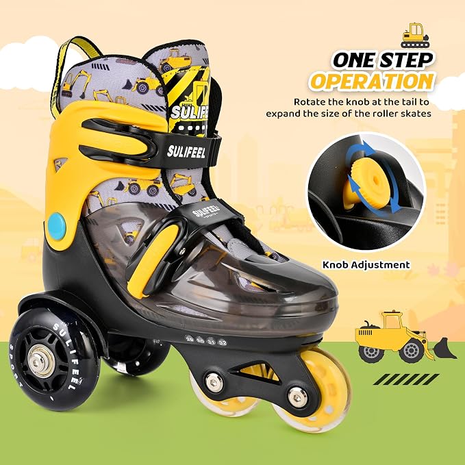 SULIFEEL Adjustable Roller Skates for Girls Boys Kids,Fun Illuminating Light Up Flash Wheels Three-Point Type Balance Suitable for Beginners Indoor Roller Skating