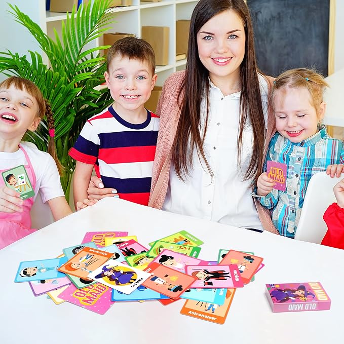 Kids Card Games, Go Fish Card Game, Old Maid Card Game, Card Games For Kids 4-8, Fun Educational Cards for Toddler 2-4 Years, Great for Family Table Travel Camping Party Classroom Games (2 Pack)