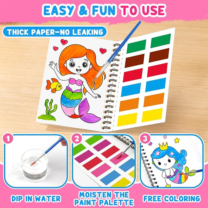 ZMLM 24 Water Coloring Books for Kids Party Favors - Bulk Mini Coloring Books for Kids Ages 4-8,Small Birthday Goodie Bag Stuffers School Teacher Return Gift Art Crafts Classroom Prizes (Mermaid)