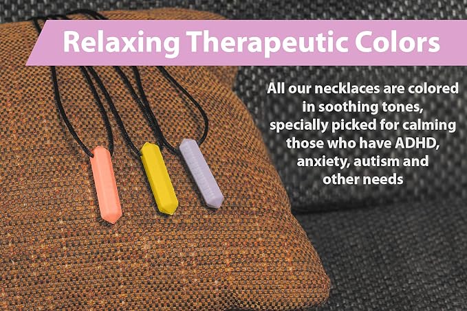Crayon Sensory Necklace 3 Set - Best for Autism, Biting and Teething Kids - Perfectly Textured Silicone Chewy Toy - Chewing Pendant for Boys & Girls, Chew Necklaces - Sunflower