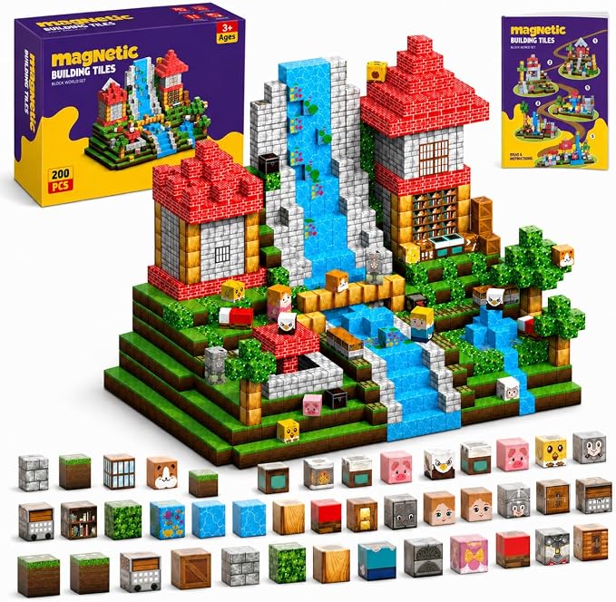 AuroraSynth 200PCS Magnetic Blocks - 0.8in Magnetic Building Blocks Cubes, Magnet Toys for Kids, Stacking Construction Magnets, School STEM Toys Birthday for Boys & Girls Ages 3+