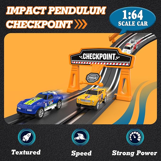 Slot Car Race Track Sets with 1:64 High-Speed Racing Cars, Battery or Electric Car Track, Dual Racing Game Lap Counter Circular Slope Track, Gifts Toys for Boys Kids Age 6 7 8-12