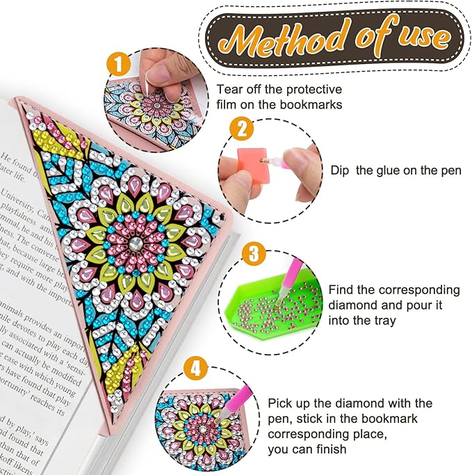 WIVICO 4 pcs Diamond Painting Bookmarks, DIY Diamond Art Kits for Adults, Book Corner - Protecting Bookmark Craft Supplies Kits for Book Lovers(Mandala)