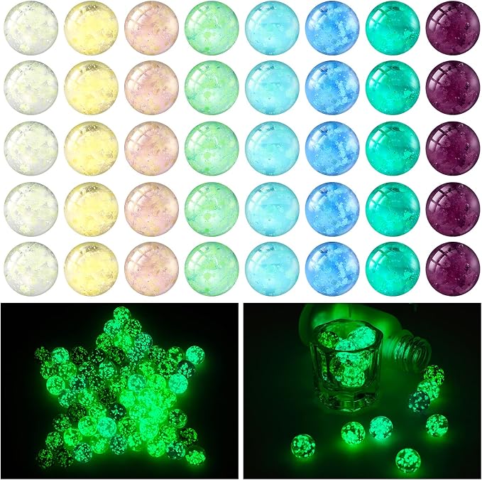 48 Pieces Marbles Glow in The Dark for Kids Mixed Colors Luminous Glass Marbles Runs for Kids Games DIY and Home Decoration(1 CM/ 0.4 Inch)