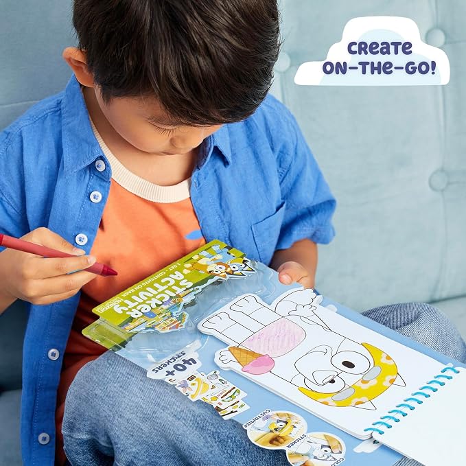 Bluey Sticker Activity Book, Includes 40 Stickers, Crayons, 2-in-1 Coloring & Sticker Book, Bluey Toys, Stickers for Kids, 5 Year Old Girl Gift, Coloring Books for Kids Ages 4-8, Toys & Games