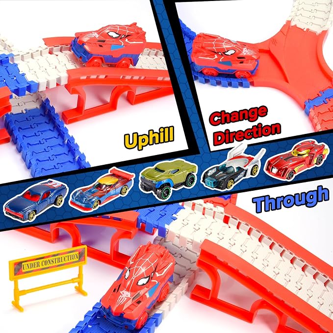 Aetyni Spider Toys for Boys 3-4: 251 PCS Spider Race Track with 5 Alloy Cars Toys for 3 4 5 6 Year Old Boys Car Tracks for Kids Toddler Boy Age 3-5 4-6 6-8 Christmas Birthday Gifts