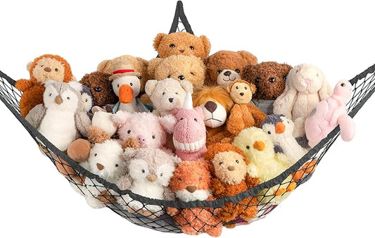Stuffed Animal Storage Hammock Net Corner - Large Toy Hammock Net for Stuffed Animals Room Decor - Cute Stuff Animal Organizer Holder for Plush Plushie - Kids Baby Nursery Wall Bedroom Home Decor