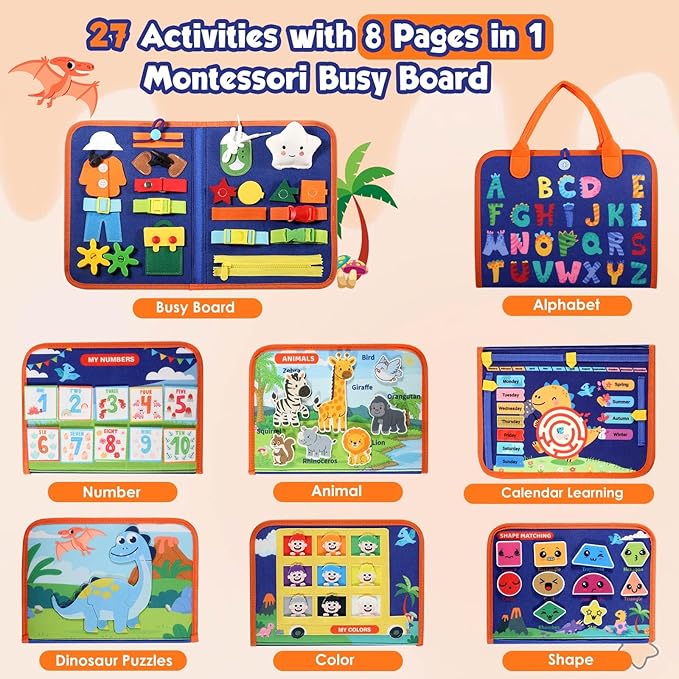 GOLIYEAN Toddler Busy Board - Montessori Toys for Toddler Boy Birthday Gifts, Educational Learning Sensory Busy Book for Toddlers, Quiet Activity Books for Toddlers, Airplane Car Travel Toys