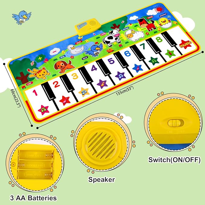 M SANMERSEN Piano Mat - 53" x 23" Musical Mat 8 Animals Sounds Dance Mat for Kids Touch Play Dancing Mat Toy Gifts for 1 2 3 4 5 6 Year Old Girls Boys Toddlers