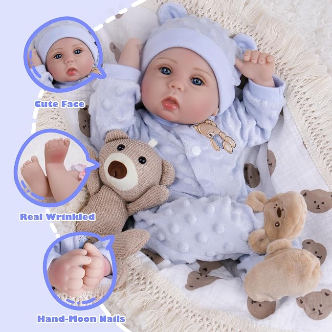 Milidool Lifelike Reborn Baby Dolls Boy- 18-Inch Soft Body Realistic-Newborn Real Life Baby Dolls for Kids Age 3+