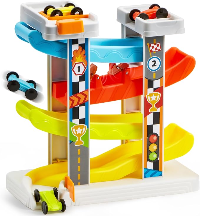 lalalark Toddler Toys for 18M+ Boy and Girls, Race Track Car Ramp Toy with 4 Cars and Multiple Parking Spaces, Birthday Gifts for Baby Toddler Kids Indoor Outdoor