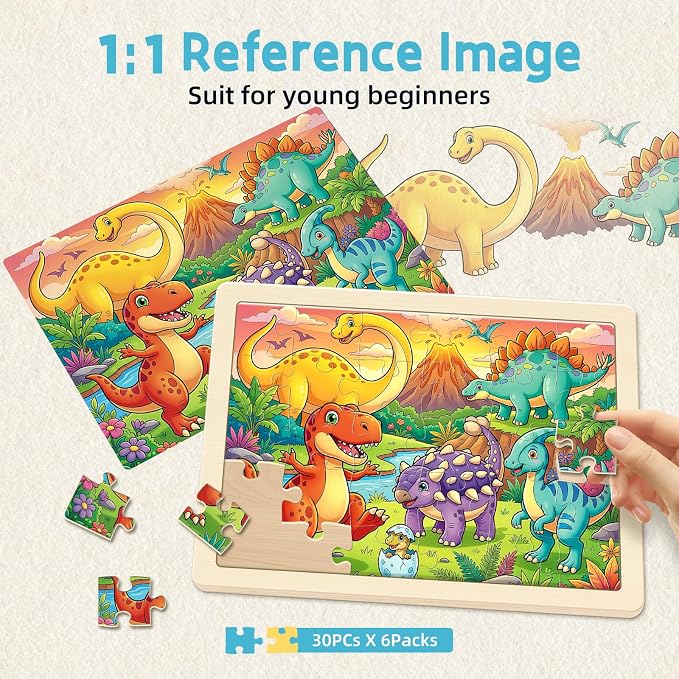 6-Pack Wooden Puzzles for Kids Ages 3-5, 30 Piece Jigsaw Puzzles Puzzles for Kids Ages 4-6, Education Preschool Sets Games for Boy Girl 3 4 5+ Years Old