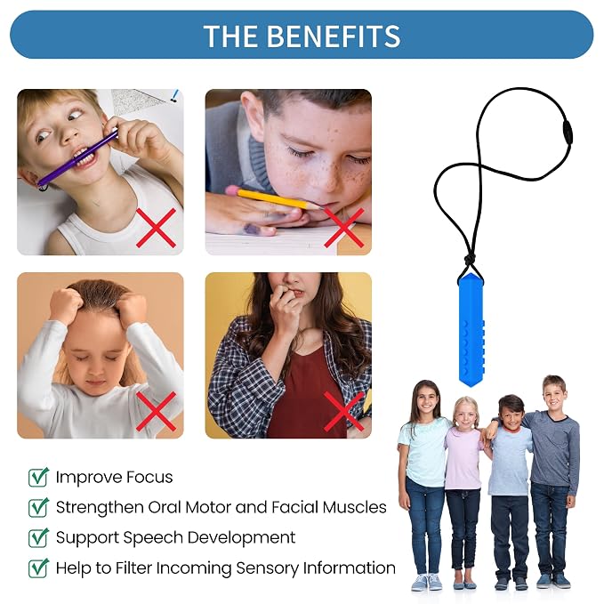 Chewy Necklaces for Sensory Kids, Silicone Chewable Necklace, 6 Pack Sensory Oral Motor Aids Teething Necklace for Chewers with Autism, ADHD, SPD, or Special Oral Motor Need
