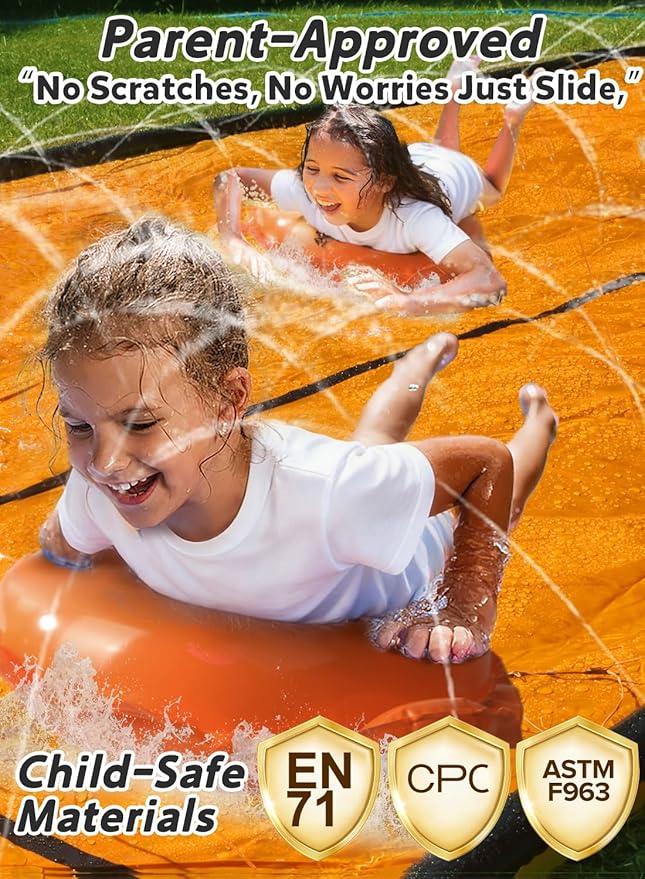 Spring Water Slip and Water Slide, 32ft *2 Lanes Slip Water Slides for Kids Backyards Ages 5-8 8-12 with Sprinkler and Inflatable Bodyboards, Summer Water Fun Toy for Outdoor Lawn Games Play