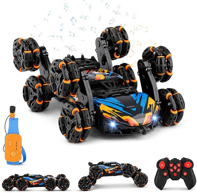 Gesture Sensing RC Stunt Car for Boys 6-12 — 8-Wheel Hand Controlled & Remote Control Drift Car, 360° Flips & Spins, 2 Rechargeable Batteries, LED Lights & Mist, Birthday Gift for Kids 6 7 8 9 10 11