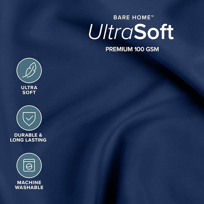 Bare Home Bed-in-A-Bag 7 Piece Comforter & Sheet Set - Full XL - Goose Down Alternative - Ultra-Soft 1800 Premium Bed Set (Full XL, Dark Blue/Dark Blue)