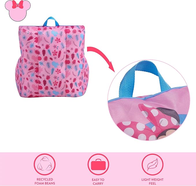 Idea Nuova Disney Minnie Mouse Toddler Nylon Bean Bag Chair with Piping & Top Carry Handle, Large