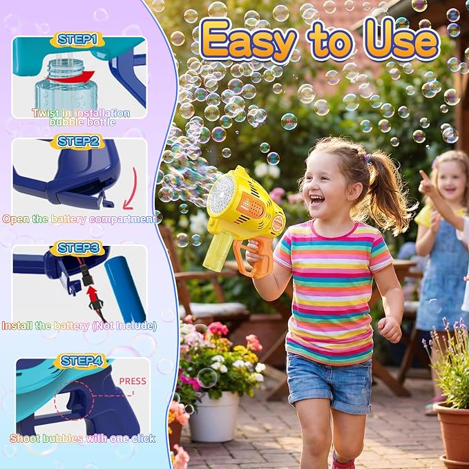 57-Holes Bubble Machine Gun for Kids, Big Automatic Bubbles Blower Blaster Maker with 1 Bottles Solution, Easter Party Favors Summer Outdoors Wedding Toys Gifts for Teens Children Boys Girls 3+,Yellow