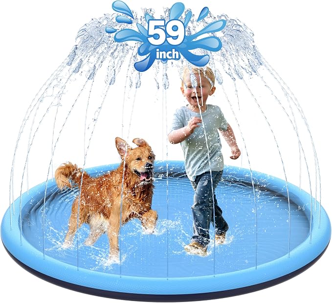 CACSPS 59" Non-Slip Splash Pad for Kids and Dog, Thicken Sprinkler Pool Summer Outdoor Water Toys, Extra Large Backyard Wading Pool for Children Boys & Girls or Pet Dog (Blue)