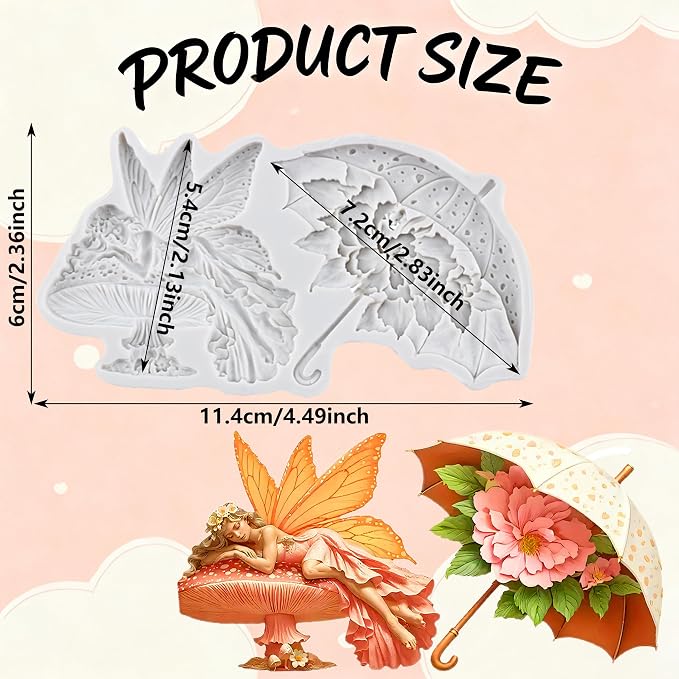Flower Fairy Polymer Clay Molds Fairy Mushroom Umbrella Silicone Mold for DIY Crafts Epoxy Resin Casting Polymer Clay Tools Craft Air Dry Jewelry Making