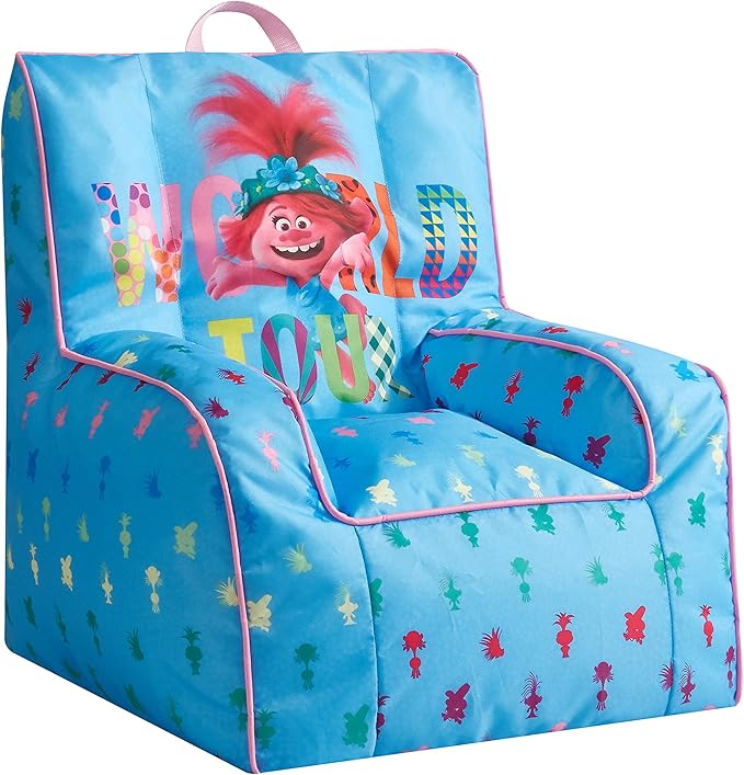 Trolls World Tour Kids Nylon Bean Bag Chair with Piping & Top Carry Handle