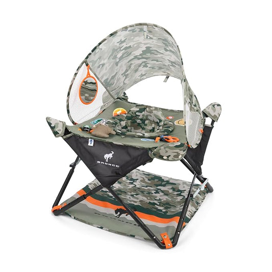 Bright Starts Ford Bronco Pop 'N Jump Portable Baby Jumper, Foldable Indoor/Outdoor Baby Jumper with Sensory Activities, Ages 6-12 Months