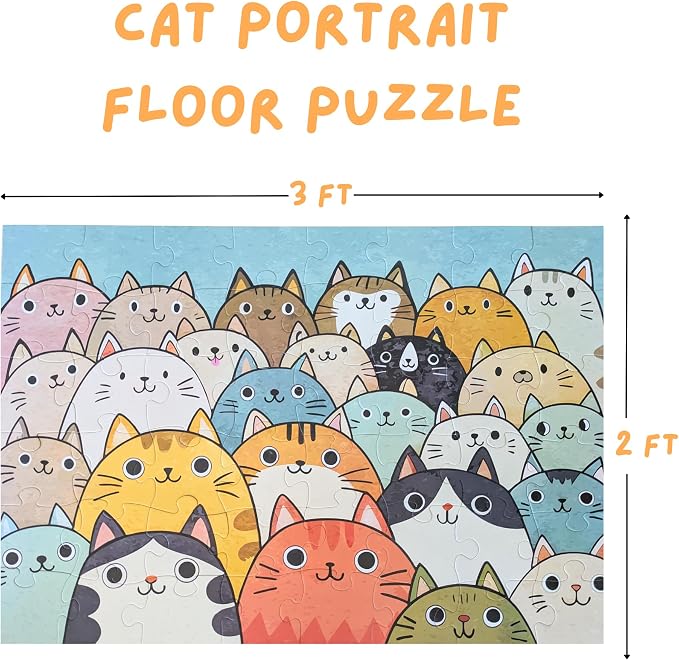 Cat Portrait Jumbo Floor Puzzle for Kids - 48 Large Pieces, 3ft x 2ft - Toddler Puzzles, Preschool Learning Toys, Big Piece Floor Puzzles for Kids - Tot Dojo