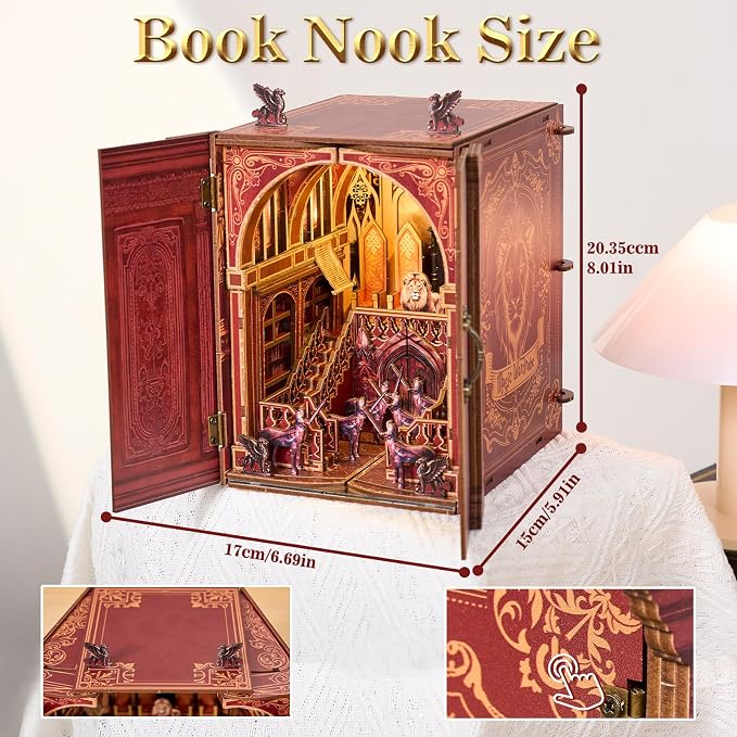 DIY Miniature Dollhouse Kit,3D Wooden Puzzles for Adults to Build, Birthday/Christmas Day Gift for Fantasy Fans,Magic Castle with LED Lights,Magic Wardrobe