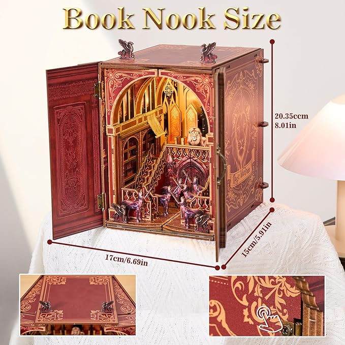 TOYQI Book Nook Kit, Book Nook Kits for Adults, DIY Miniature Dollhouse Kit | DIY Miniature Dollhouse Kit 3D Wooden Puzzle Booknook Bookend with LED Light