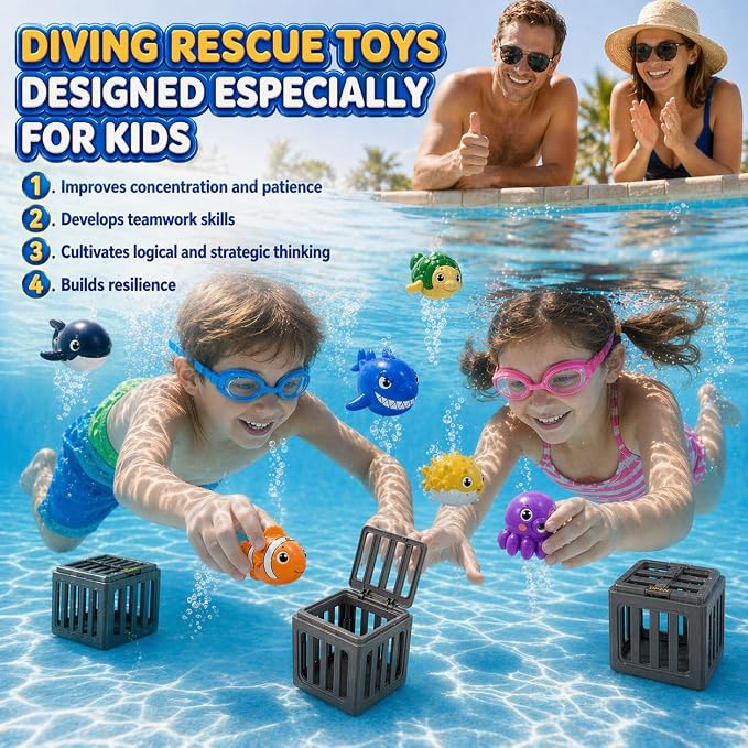 nooncrazy Pool Diving Toys for Kids, 6PCS Underwater Dive Rescue Toys for Water Swimming Dive Pool Game & Children's Bath, Fun Summer Floating Toys for Boys Girls Age 3-12