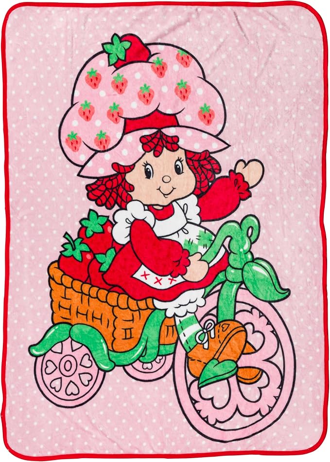 Silver Buffalo Strawberry Shortcake on Bike Polka Dot 45" x 60" Fleece Throw, Soft and Cozy Blanket, 180 GSM