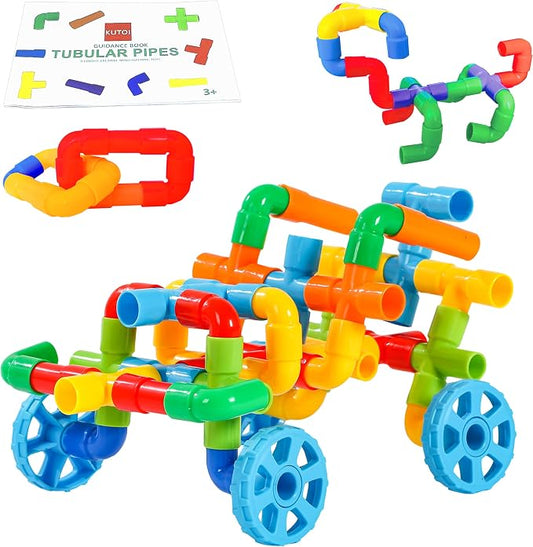 KUTOI Pipe Building Toys, Early Learning Educational Tubular Pipes, Kids Building Blocks, STEM Toys for 3 Year Old + Boys and Girls, 72 Pcs Stim Toy Set