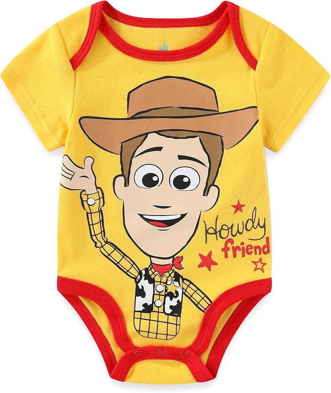 Disney Baby Toy Story Mickey Mouse Cars Winnie the Pooh Boys 3 Pack Bodysuit Creeper for Newborn and Infant