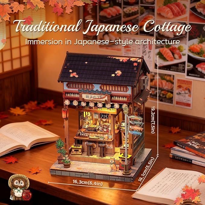 Cutefun Book Nook Kit - DIY Miniature Dollhouse Kit for Adults, Teens and Beginners, Japanese Booknook Tiny House Bookshelf Decor 3D Wooden Puzzles, Gifts for Friends and Family (Japanese Izakaya)