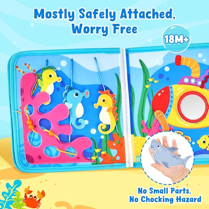 JoyCat Ocean Busy Book for Toddlers 1-3 - Travel Toy Activity Book for 1 2 3 Year Old Boys Girls, Educational Travel Toy with Sea Animals & Life Skills, Easter Basket Stuffers Kid, Autism Sensory Toys