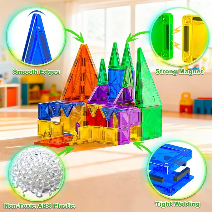 NEOROD Mini Magnetic Tiles Travel Set – Portable STEM Building Blocks for Quiet Play on The Go | Compact Magnet Toys & Road Trip Essentials | Educational Gift for Boys & Girls Ages 3+
