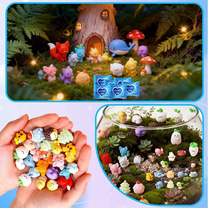 Mini Glow In The Dark Animal Resin Models, Resin Animals Mystery Bags, Individually Wrapped Blind Bags Tiny Animal Figurines, Collectible Mini Animals For Fairy Garden, DIY Crafts (200, B-Animal)