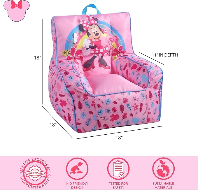 Idea Nuova Disney Minnie Mouse Toddler Nylon Bean Bag Chair with Piping & Top Carry Handle, Large
