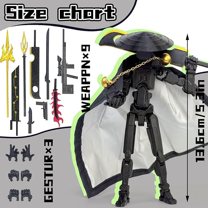 T13 Assembly Completed Action Figures,T-13 Action Figure, Robo 13 3D Printed Action Figure - The Ultimate Hero for Action-Packed Playtime,5.2 Inch, Black