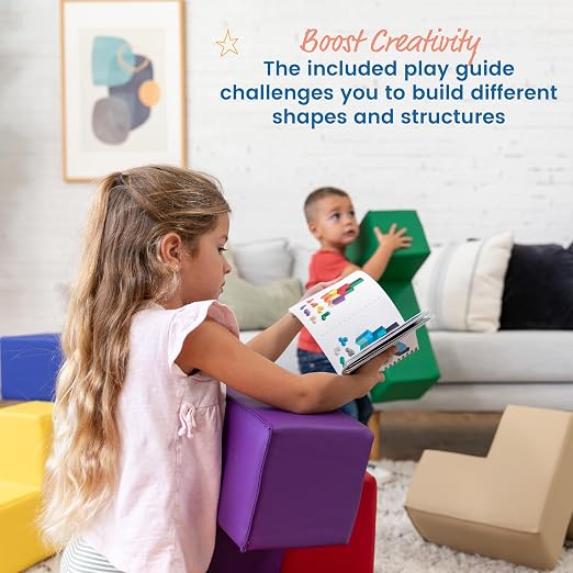 ECR4Kids SoftZone Brainy Building Blocks Puzzle Set, Beginner Playset, Assorted, 7-Piece
