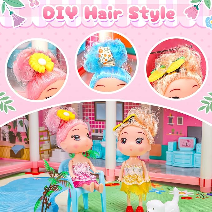 AmiDear Dollhouse with 4-Story 11 Rooms, Dream Gift Princess Doll House Playset with Furniture Pool Slide, Pink Toddler Toy House for 3 4 5 6 7 8 9 10 Year Old Girls