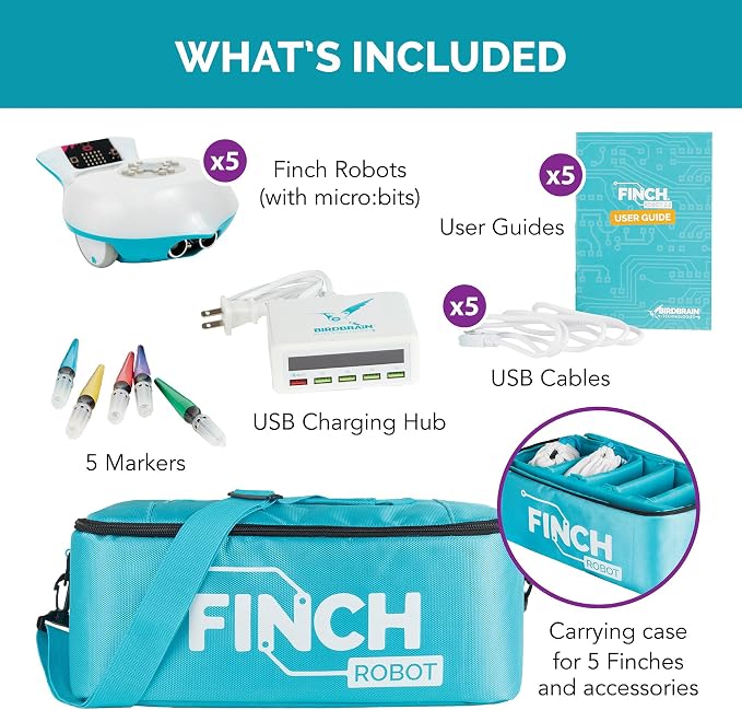 BirdBrain Technologies Finch Robot Starter Flock I Classroom Coding | Powered by micro:bit, Teach Python and 8 Coding Languages, Robotics for kids ages 5 to 100, STEM learning