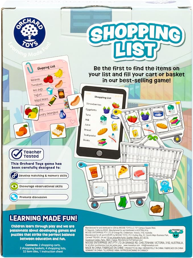 Orchard Toys Shopping List Game - New Art Race to Collect Your Groceries in This Fun Memory Game, Age 3-7, 2-4 Players