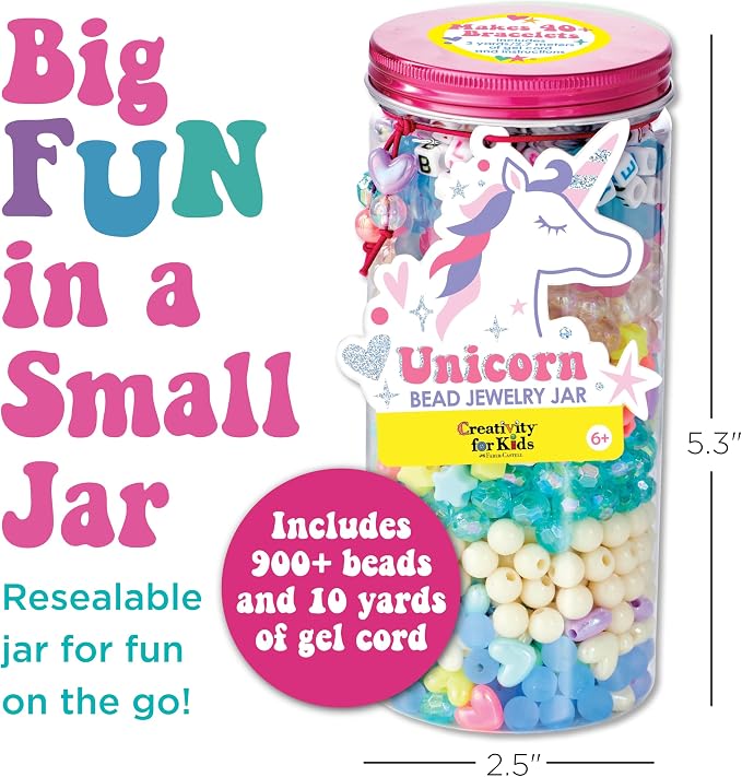 Creativity for Kids Unicorn Bead Jewelry Jar - Create 40+ DIY Friendship and Unicorn Bracelets for Girls | Gifts for Mom | Spring Crafts | Arts and Crafts for Kids | Unicorn Gifts for Girls (Ages 6+)