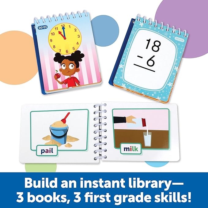 Learning Resources Skill Builders! First Grade Flipbook Library - 3 Pieces, Ages 6+, Math and Spelling Activities for Kids, First Grade Must Haves