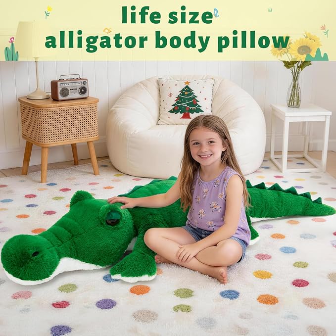 MorisMos Giant Alligator Stuffed Animal, 59" Soft Jumbo Crocodile Plush Toy for Kids, Giant Stuffed Crocodile Large Stuffed Alligator Pillow for Boys Girls Birthday