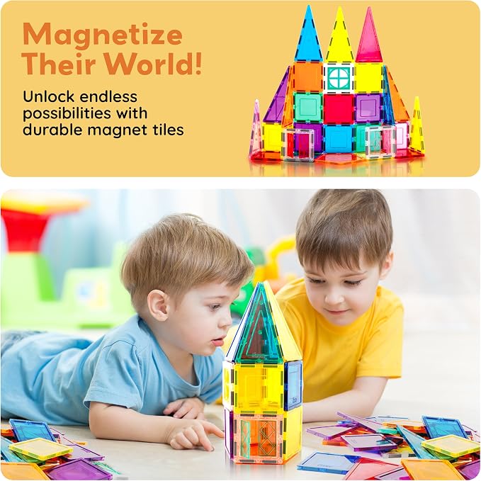 PicassoTiles Magnetic Tiles Rocket Set Construction Toy Magnet Building Block Engineering STEM Learning Child Brain Development Stacking Kit Window Door Playboard for All Ages 3 and Up PT36B