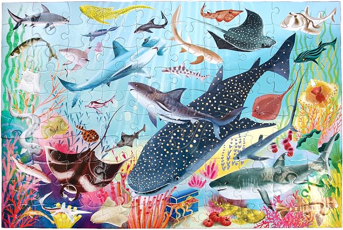 eeBoo 100 Piece Puzzle for Kids - Love of Sharks Children's Puzzle Ocean Themed, Large Pieces for Small Hands to Develop Motor Skills