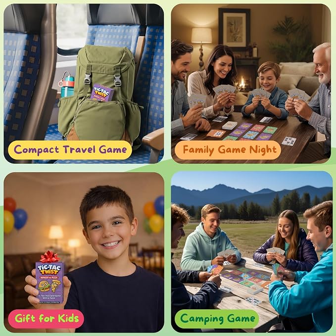 Tic Tac Twist Family Card Game for Kids, Teens & Adults | Quick & Easy Strategy Game for Game Night | Burger vs Pizza Tic Tac Toe with Fun Action Cards | Ages 8+ | 2-4 Players | 10-20 Min